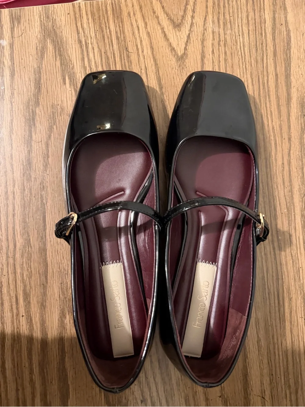 Women's Franco Sarto Tinsley Square Toe Mary Jane Flats Black Faux Patent 7W